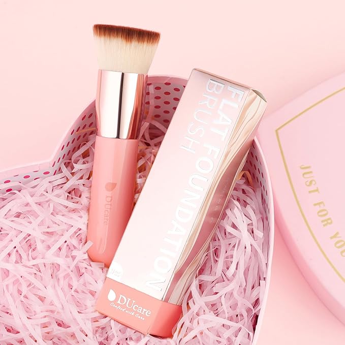 DUcare Flat Top Kabuki Foundation Brush - Premium Makeup Brush for Liquid, Cream, and Powder - Buffing, Blending, and Face,Pink