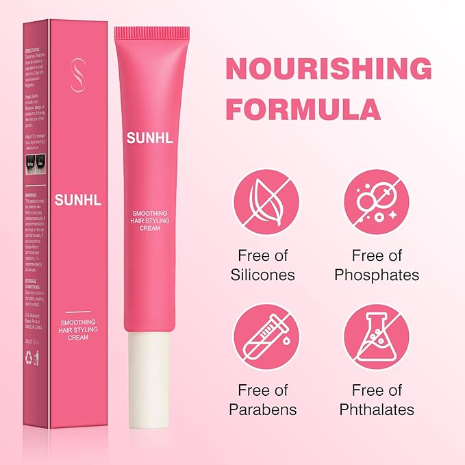 Sunnyholiday Styling Cream for Hair, Taming Wand 3-in-1 Formula Controls Flyaways, Smooths Frizz & Styles Edges Lightweight Hold, No Flaking, Slick Back Hair Products for All Hair Types (0.6 oz.)