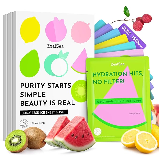 ZealSea Clean Beauty Face Masks Skincare, Minimalism 15 Ingredients Sheet Mask, Dopamine Color Design Facial Mask, Sleepover & Slumber Spa Party Supplies, Women Teen Girl Gifts Trendy Stuff, 21 Pack