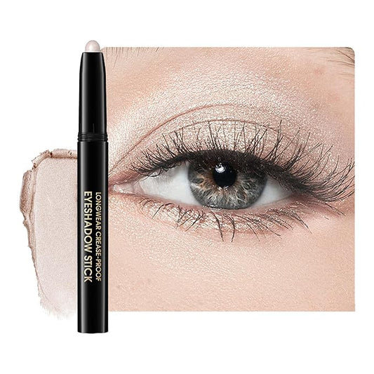 CHIFURE Eyeshadow Stick, Shimmer and Matte Cream Eye Shadow Brightener Sticks Eyeliner Pencil Crayon, Waterproof Long Lasting Eye Highlighter Stick Makeup,0.056 Oz(#6-Oyster)