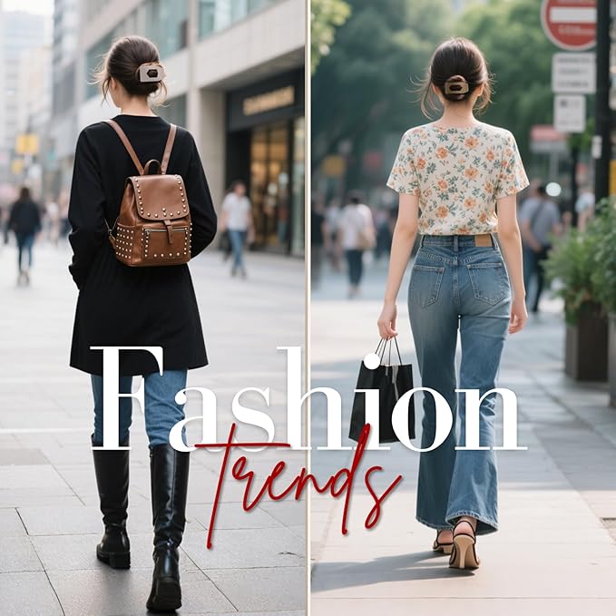 8 Pack Brown Flat Hair Clips for Women – Large Neutral Glossy No-Slip Rectangle Claw Clips for Thick & Thin Hair, Strong Hold Square Hair Accessories for Everyday Office or Coffee Look