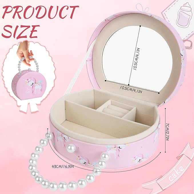 Velachuan Princess Jewelry Box for Girls with Hair Accessories,Girls Hair Clips Bows Set, Fashion Hair Styling Kit with Mirror,Pink Sparkle Trinket Box Includes Hair Clips (Ribbon)