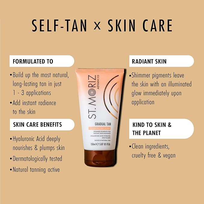 St Moriz Advanced Illuminating Gradual Self Tanner Lotion | Hydrating Vegan Sunless Tanning Moisturizer with Hyaluronic Acid & Shimmer Pigments (Illuminating Glow)