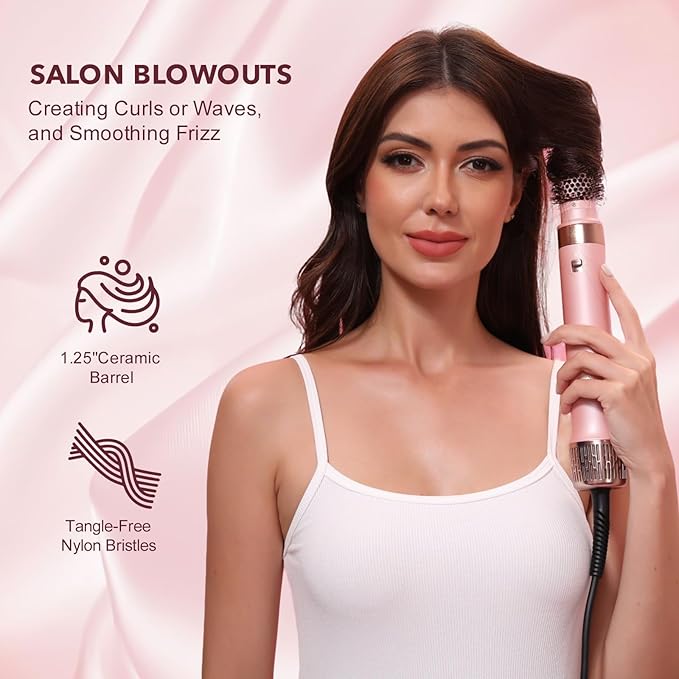 StyleVibe 8-in-1 Multi-Styler, Blow Dryer Brush & Thermal Brush with Auto Wrap Curl L/R, Fast Drying, Smooth Blowouts, Root-Lift Volume, No Heat Damage Frizz-Free Air Styler with Travel Bag
