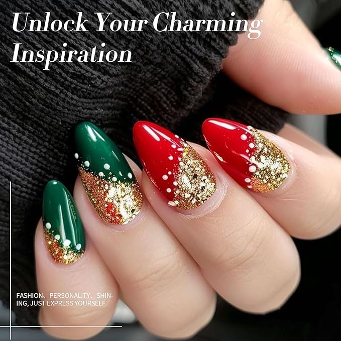 Born Pretty Christmas Nail Polish Set,6 Colors Red Green Sparkle Glitter Gold Silver Quick Dry Nail Polish Christmas Fast Drying Fingernail Lacquer Nail Art Design Manicure Salon DIY Home