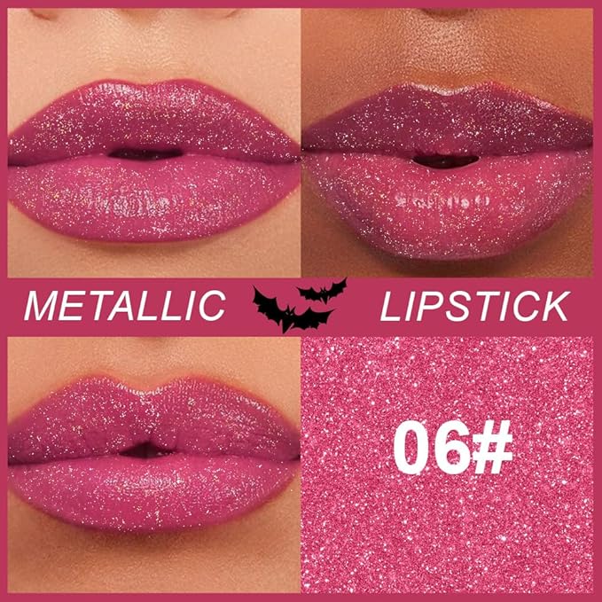 Plum Metallic Lipstick for Women,Lightweight Non-Drying Shimmer Frosted Lipsticks,Glitter Lip Gloss Stain Long Lasting Waterproof No Smudge Proof No Transfer 12 Hour,Cruelty-Free Makeup
