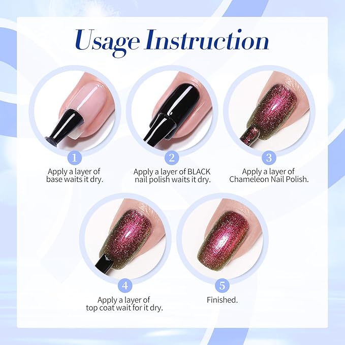 Born Pretty Chameleon Nail Polish Set Holographic Glitter Polish Sparkle Shimmer Nail Art Polish with Black Nail Polish Multicolored Nail Art Varnish 4 Bottles