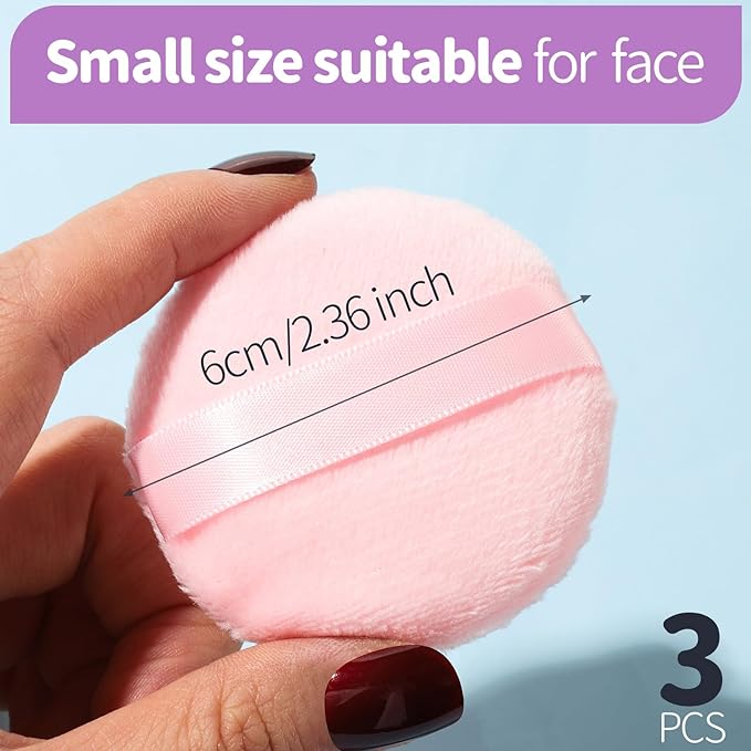 Teenitor 3Pcs Pink Powder Puff, 2.36 Inch Setting Puff for Face Powder, Soft Applicator for Loose Pressed Powder, Small Makeup Puff With 3 Cases