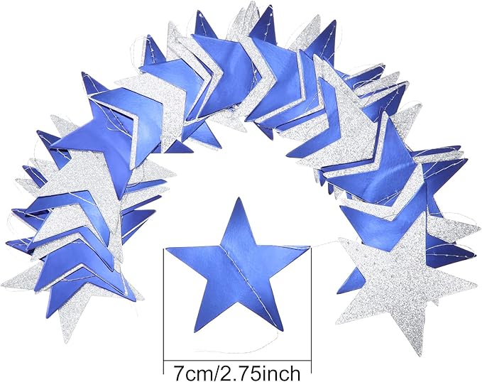 Patelai Glitter Star Garland Banner New Years Decor 130 Feet Star Hanging Banner Twinkle Backdrop for Birthday Classroom Wedding Halloween Christmas Party Supplies(Ocean Blue, Glitter Silver)