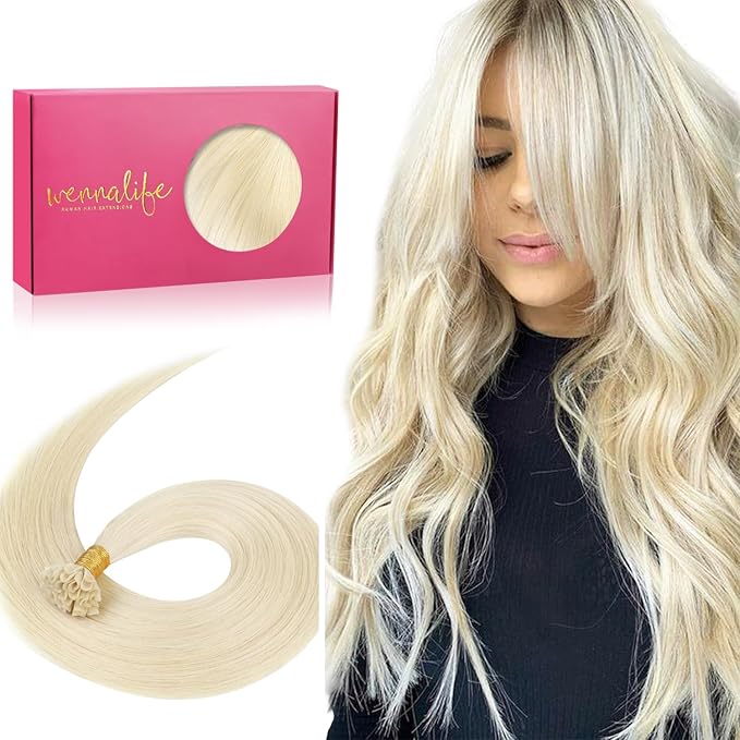 WENNALIFE U Tip Hair Extensions Human Hair, 50g 50s 22 Inch Platinum Blonde Remy Hair Extensions K Tip Hair Extension Real Human Hair Invisible Straight Keratin Hair Extensions