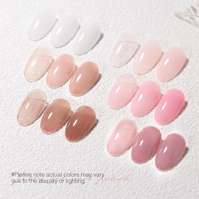Jelly Gel Nail Polish Set 6 Colors Neutral Sheer Milky White Nude Pink Gel Polish Kit Translucent Soak off Uv Nail Gel Diy Manicure 2024 New Nail Trend Nail Polish Gifts for Mom