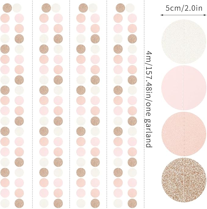 Rose-Gold Pink-White Birthday Party-Decorations Streamers - 52Ft Baby Bridal Shower Hanging Paper Garland Banner,Bachelorette Wedding Engagement Christmas Supplies Backdrop Graduation Decor Hugtmr