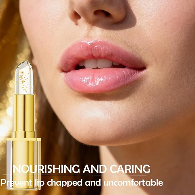 Color Changing Lipstick, Gold Crystal Ph Transfer Proof Color Changing Lipstick, Clear Lip Stick That Changes Color, Hydrating & Non-Sticky Formula, Long Lasting Moisturizing Lip Gloss for Women(2PCS)