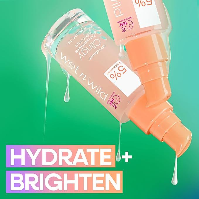 wet n wild Prime Focus Clingy Serum Primer, Hydrating & Brightening with 5% Niacinamide & 8% Glycerin, Long-Lasting 16-Hour Wear, Dewy Finish Skin-Enhancing Formula, Cruelty-Free
