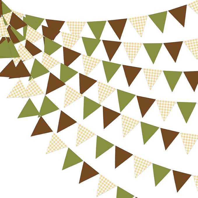 33 Ft Forest Party Hanging Banner Decoration Green Pennant Plaid Triangle Flag Fabric Bunting Garland for Birthday Wedding Baby Shower Party Supplies