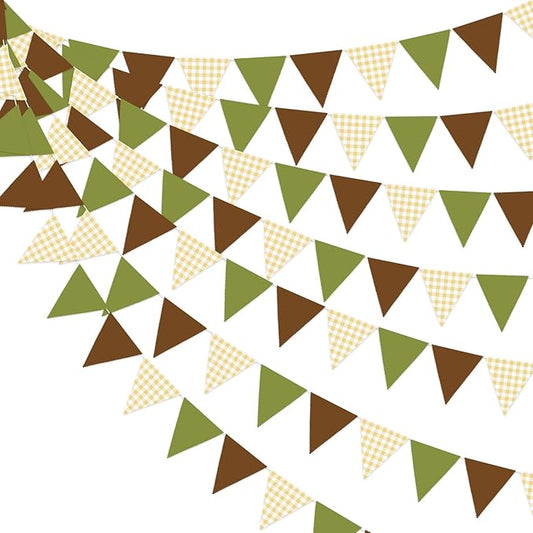 33 Ft Forest Party Hanging Banner Decoration Green Pennant Plaid Triangle Flag Fabric Bunting Garland for Birthday Wedding Baby Shower Party Supplies