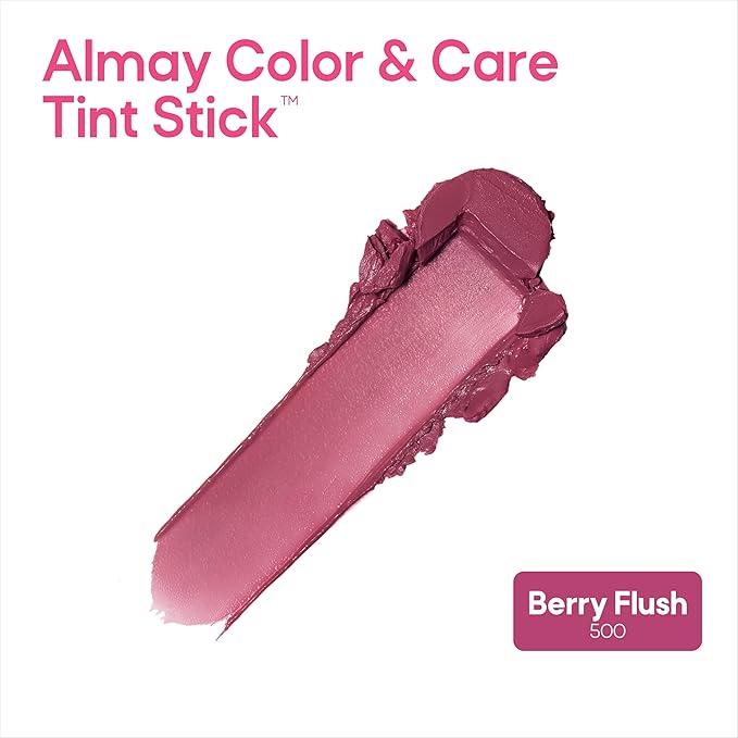 Almay Lip and Cheek Tint, Color & Care Tint Stick, Multi-Use Moisturizing Blush and Lip Color, Dewy Finish, 500 Berry Flush, 0.25 oz