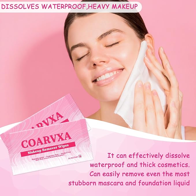100 Count Makeup Remover Wipes Mini Makeup Wipes Travel Face makeup wipes Individually Wrap For Mascara Lipstick Oil Dirt Face Skin Hypoallergenic Alcohol-Free