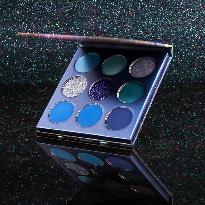 docolor Eyeshadow Palette 9 Colors Blue Eyeshadow Gemstone Shadow Palette Highly Pigmented Mattes Shimmers Smokey Glitter Cream Colorful Powder Blendable Long Lasting Waterproof Makeup Palette