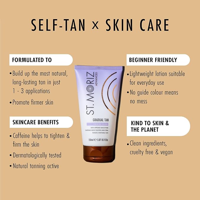St Moriz Advanced Illuminating Gradual Self Tanner Lotion | Hydrating Vegan Sunless Tanning Moisturizer with Hyaluronic Acid & Shimmer Pigments (Firming Glow)