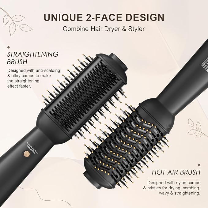 110-120V Upgraded Hair Straightener Brush Blowout Brush Dryer for Black Hair, One-Step Hair Trends Hot Air Brush Styler with Heated Comb, 60mm Oval Barrel for Drying Straightening Volumizing