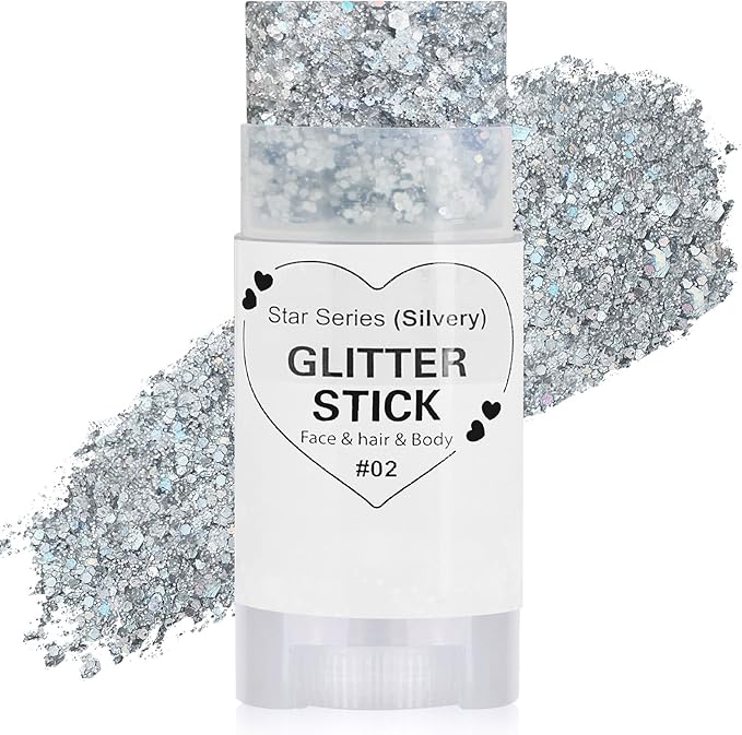 Silver Hair Glitter Stick, Chunky Sequins Body Face Glitter for Kids,Rave Music Festival Singer Concert Outfits for Women,Waterproof Shimmer Accessories for Parties & Events