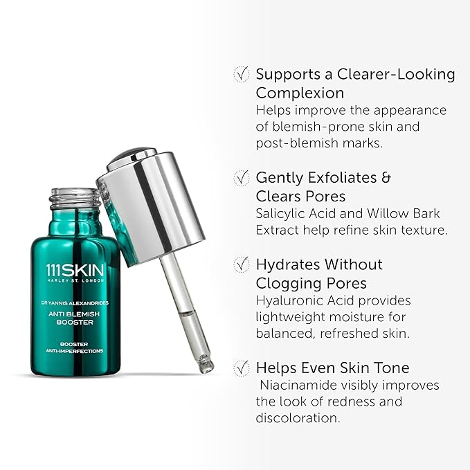 111SKIN Anti Blemish Booster Serum, Hydrating & Exfoliating Face Serum with Hyaluronic Acid, Niacinamide & Salicylic Acid, Helps Reduces Post-Acne Marks & Clogged Pores for All Skin Types, 0.68 fl oz