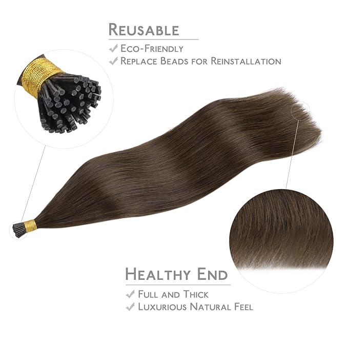 WENNALIFE I Tip Hair Extensions Human Hair, 50g 100s 14 Inch Chocolate Brown Remy Itip Human Hair Extensions Invisible Itips Straight I Tips Fusion Extensions Real Human Hair