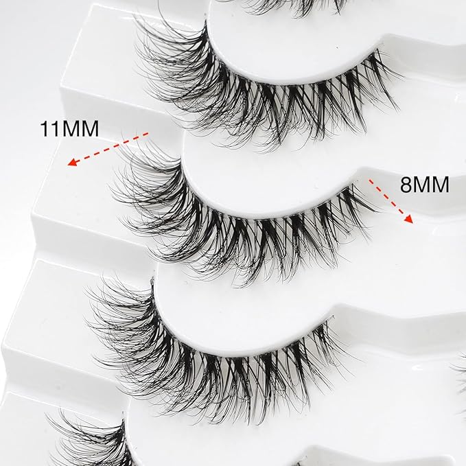 3D Clear Band False EyeLashes Natural Look Cat Eye Wispy Fake lashes Short Supernatural Cross Soft Reusable Lashes 7 Pairs-Happy Heartbeat(No.218)