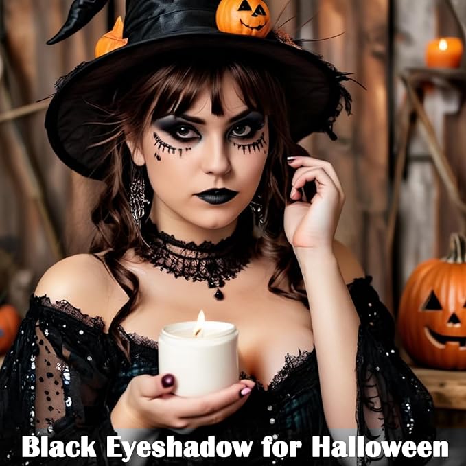 MEICOLY Black Eye Shadow with Mirror,Matte Single Eyeshadow for Halloween,Pressed Powder Eyeshadow Makeup,Matte Shade Eyelid Color Eye Makeup for Women,High Pigment,Long Wear,Waterproof,Intense Color