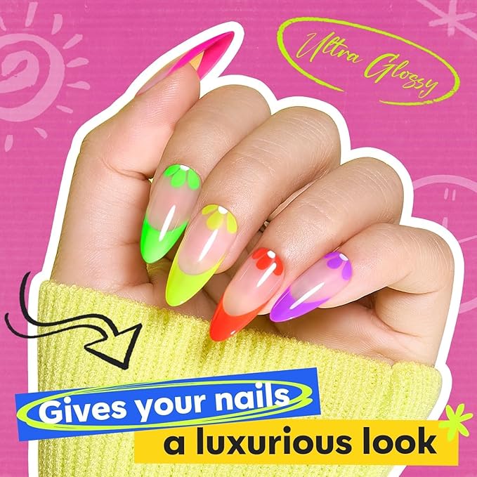 modelones Nail Polish, 6 Colors Summer Neon Blue Green Purple Rose Orange Yellow Quick Dry Mini Starter Kit, Long Lasting Art DIY Manicure Set at Home for Women Girls