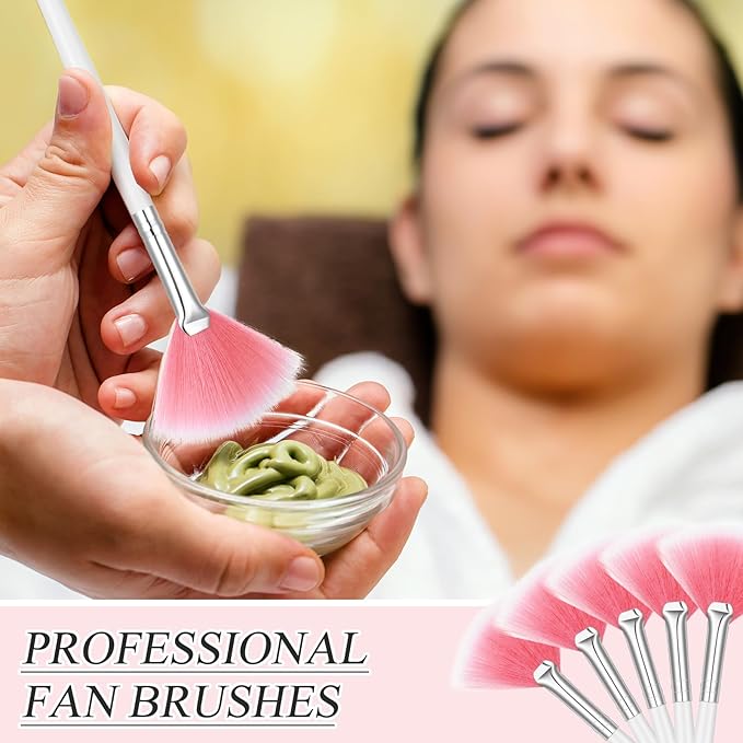 12 Pcs Soft Facial Fan Brush Blush Makeup Brush Face Mask Acid Applicator Multi Use Cosmetic Tools for Peel Mask Makeup for Mud Cream(Black)