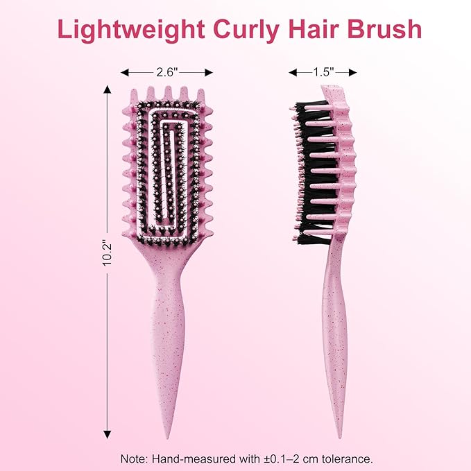 2-Pack Curly Hair Brush, Curl Defining Brush with Soft Boar Bristles Detangling Tangled Glides, Wide-Teeth Design Effortlessly Shaping & Defining Curls, Curling Definer for Wet & Dry Hair(Pink Purple)