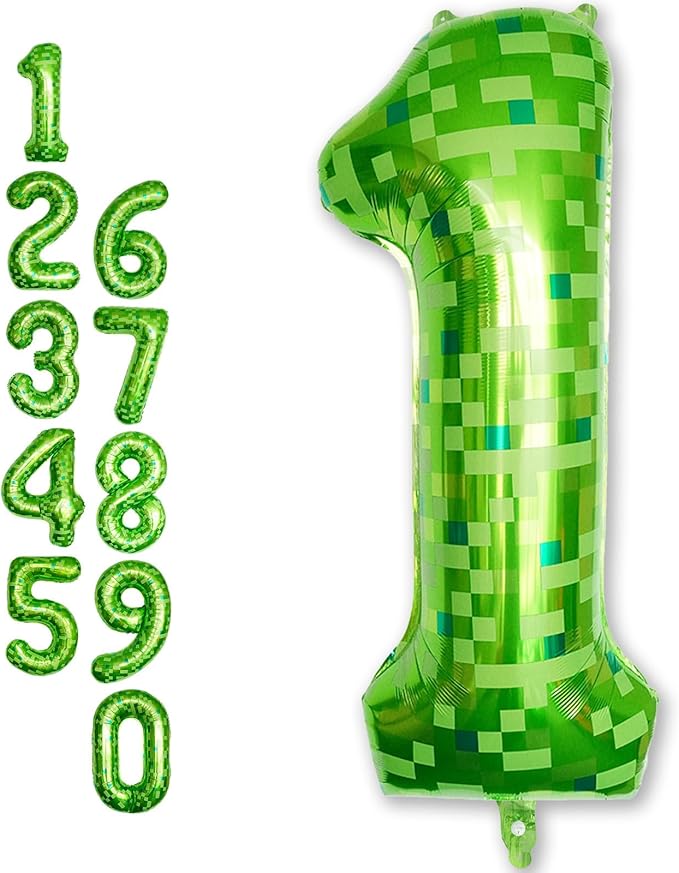 40 Inch Green Pixel Number 1 Balloon for 1st Birthday Decorations, Large Dark Kelly Lime Green Foil 1 Balloon Number for Boys One Year Old Birthday Baby Shower Video Game Patrick's Day Party Decor