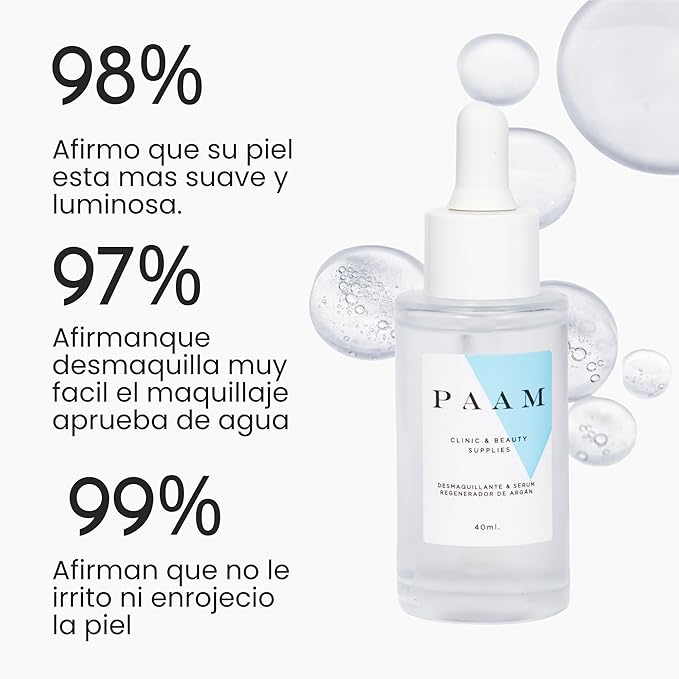 PAAM | Make-up Remover & Argan Regenerating Serum PAAM 40ml. 5 IN 1 | Make-up remover, eyelash strengthener, moisturizing and antioxidant serum. Ideal for all skin types.