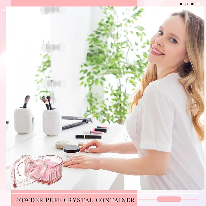 Tioncy 3 Pcs Large Body Powder Puff and Container Powder Container with Puff Crystal Soft Washable Reusable Velour Face Glitter Wet Dry Makeup(Pink,Heart)