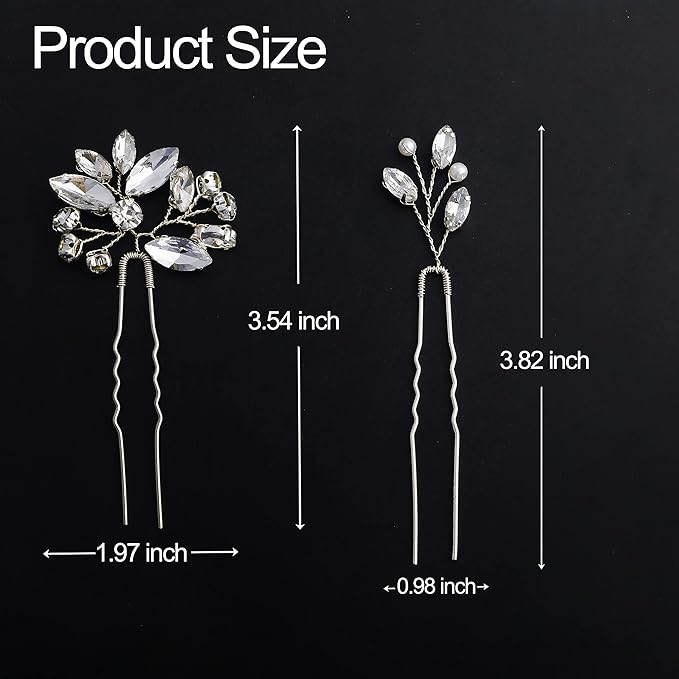 6 Pieces Bride Hair Pins Rhinestones Hair Accessories for Women Crystal Wedding Hair Piece for Bride Women Girls Bridesmaids(Silver)