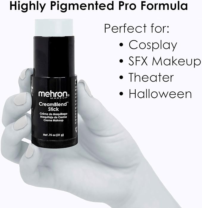 Mehron Makeup CreamBlend Stick | Face Paint, Body Paint, & Foundation Cream Makeup | Perfect for Halloween .75 oz (21 g) (Moonlight White)