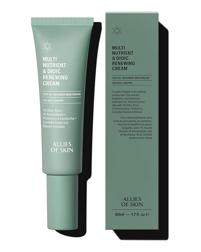 Allies of Skin Multi Nutrient & Dioic Renewing Cream: Moisturizer with Dioic Acid, 14 Antioxidants, Probiotics & Centella Asiatica. Targets Imperfections, Brightens & Protects Skin 1.7 oz / 50 ml