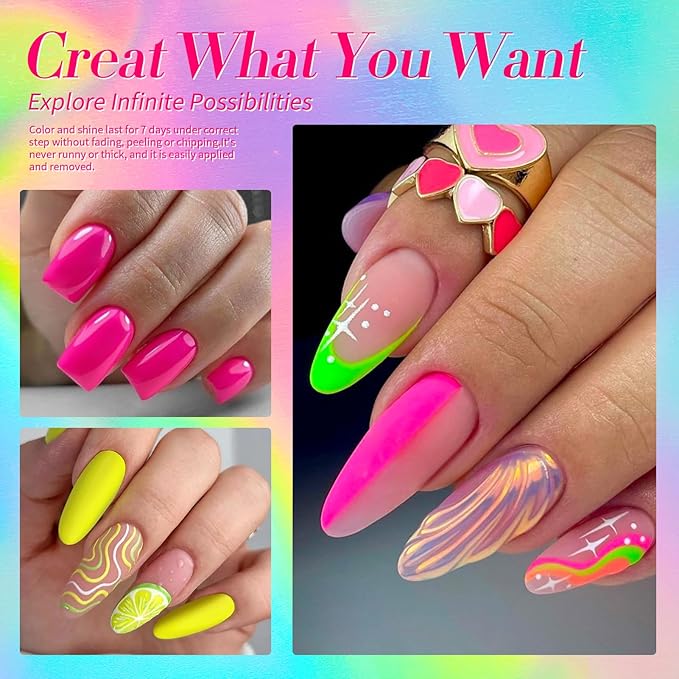 Born Pretty Neon Nail Polish Set, 15 Colors Halloween Nail Polish Quick Dry Nail Polish Kit Hot Pink Yellow Green Blue Nail Lacquer Glossy Nail Polish Manicure Set for DIY Nail Art Salon Home Gift