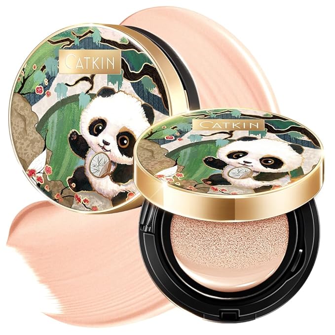 CATKIN Panda Land Full Coverage Cushion Fondation, Breathable Hydrating Nourishing Poreless Face Makeup Save for Sensitive Skin,Sheer Finish (C02 Light Beige)