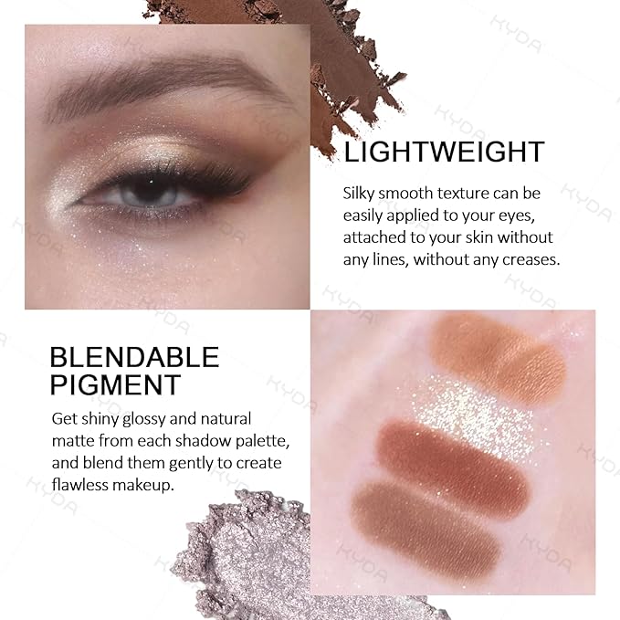 KYDA 4 Colors Eyeshadow Palette, Neutral Brown Matte Eyeshadow, Pearl Metallic Glitter Makeup Palette, High Pigment Pressed Powder Eyes Makeup for Old Women, Lasting Blendable, Mocha