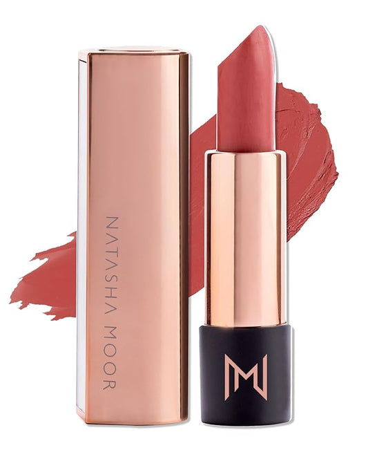 NATASHA MOOR Silk Suede Lipstick: Long-Lasting, Hydrating Semi-Matte Finish - Creamy, Cruelty-Free Formula - Silky Smooth and Highly Pigmented - Mirror for On-the-Go Glamour - RESPECT