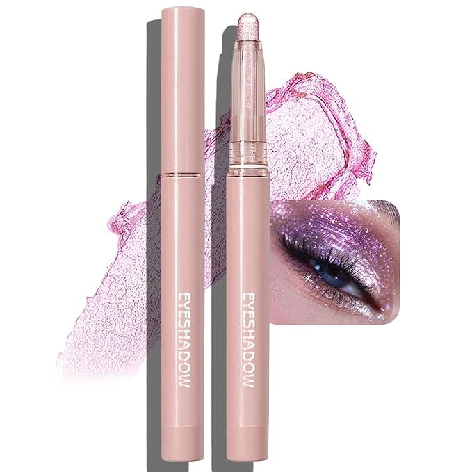 Glitter Eyeshadow Stick Metallic Chrome Finish, Shimmer Cream Eye Shadow Stick Long Lasting Holographic Color Sparkle Multi-Use Eye Brightener Highlighter Makeup Blendable Eyeliner Pencil, 11#