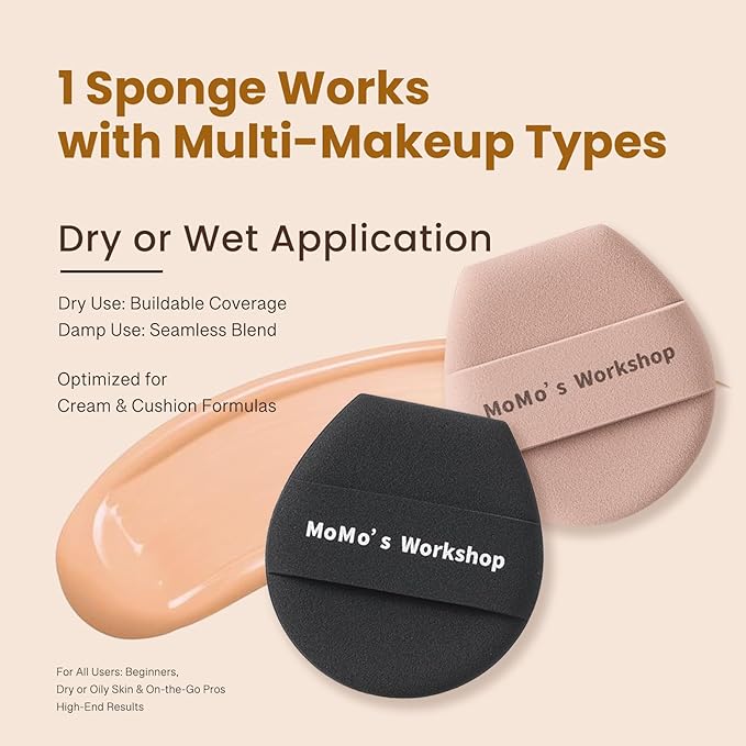 Momo's Workshop Makeup Sponge Puff, Large Beauty Puff for Quick Flawless Makeup, Concealer Puff for Liquid & Cream Foundation 3pcs