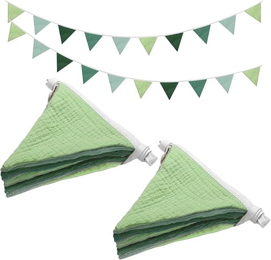 2PCS Pennant Banner Flags, Fabric Bunting Banner Nursery Garland Decor, Baby Shower Garland, Triangle Flags for Baby Boy Room, Playroom, Boho Birthday Party Decor, Each 7.75 ft (Green Blue)