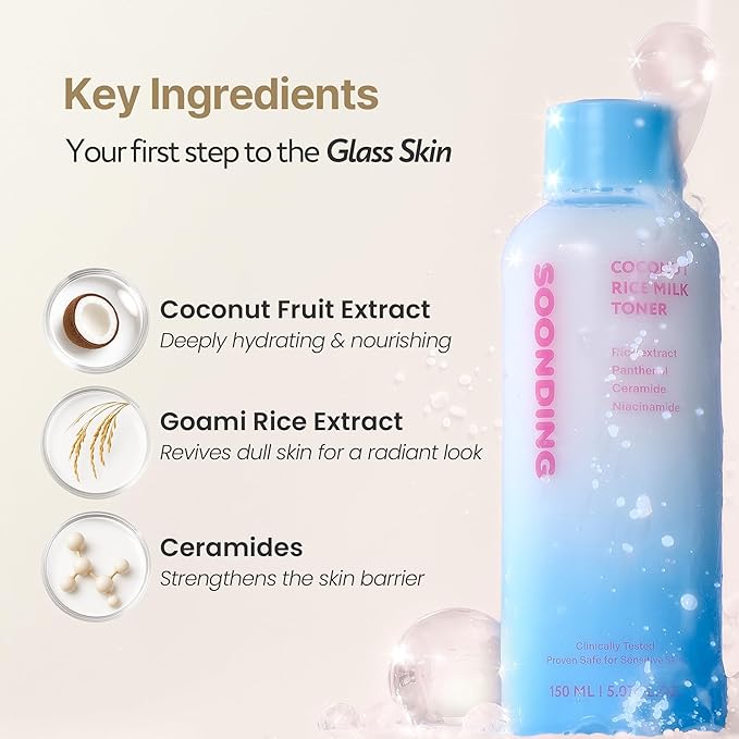 Coconut Rice Milk Toner | Calming Hydration, Smooth Skin Texture and Strengthen Skin Barrier with Rice, Panthenol, Ceramide, AHA | Fragrance-Free, Korean Skin Care (150ml/ 5.07 fl oz)