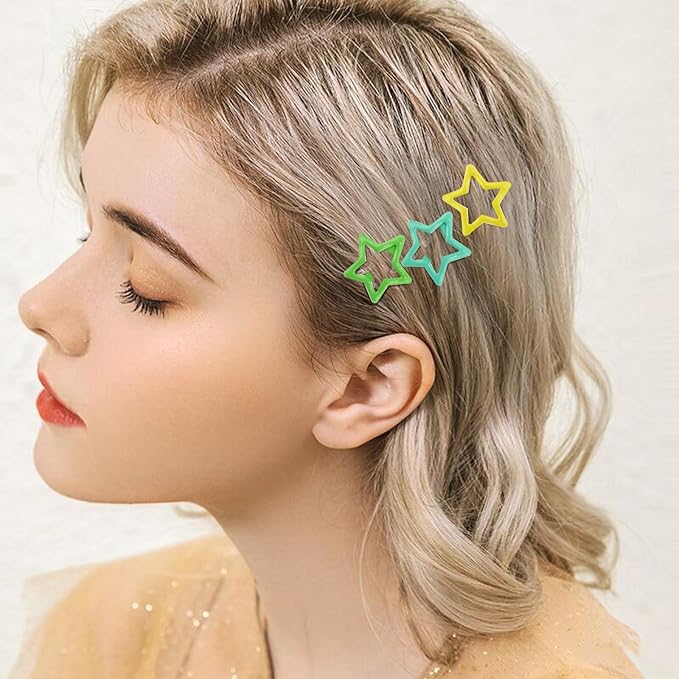 Star Hair Clips Multiple Colors Snap Hair Barrettes Non Slip Star Hair Accessories Metal Hair Clips for Girls Women -100PCS 1.18"