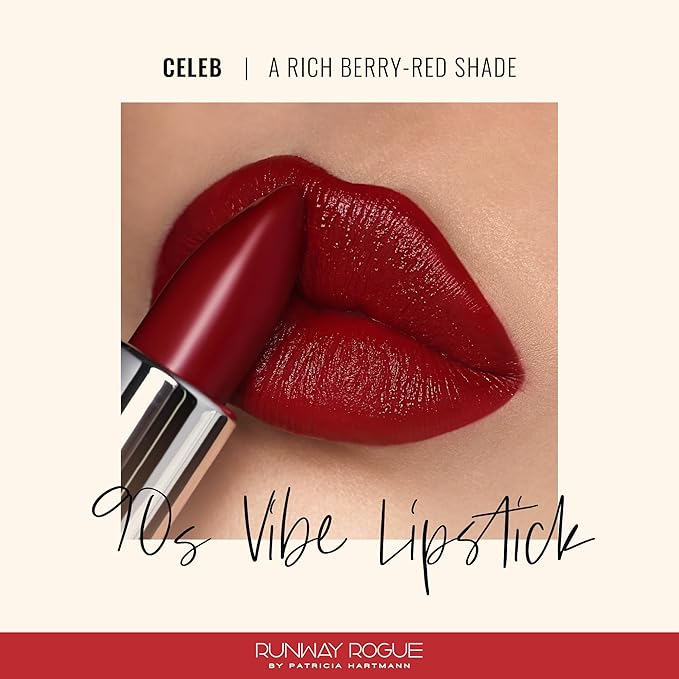 Runway Rogue 90s Vibe Lipstick, Moisturizing Matte Rich Berry-Red Lipstick, ‘Celeb’