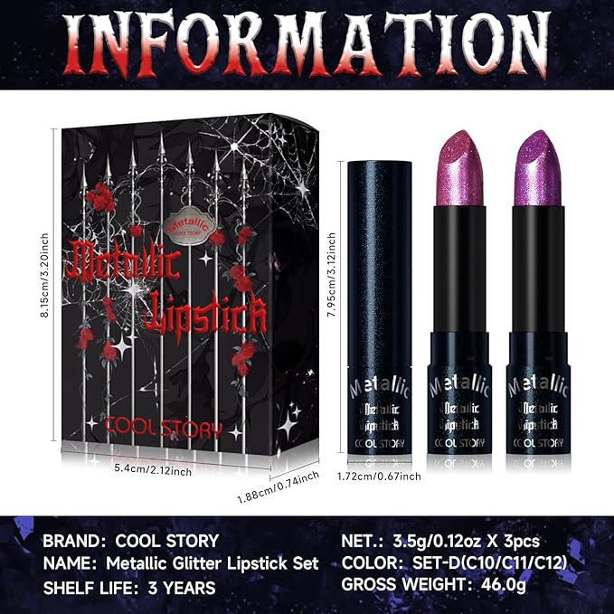 Metallic Glitter Lipstick Set Shimmering Colors (Set-D)